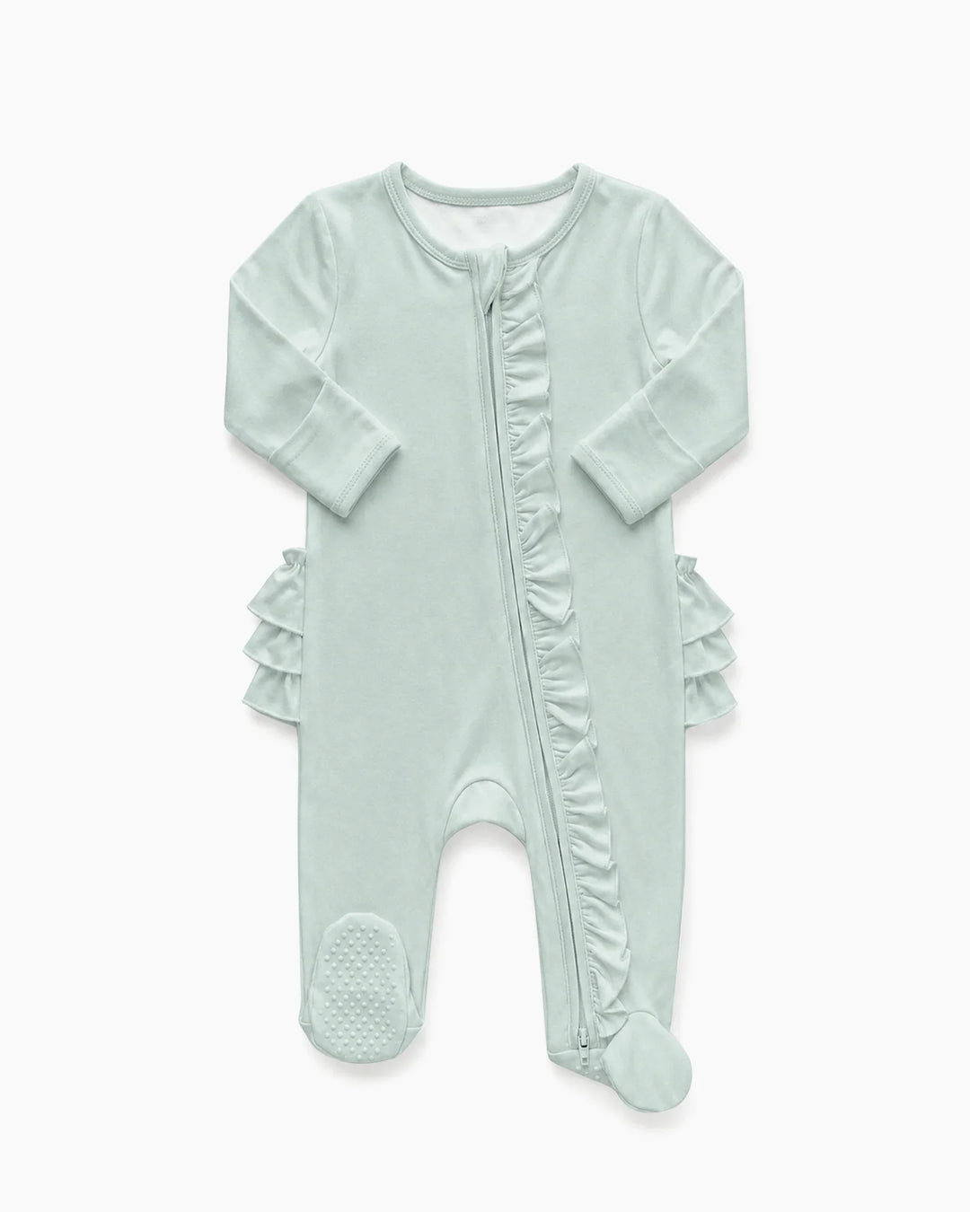 Solid Color Zipper Ruffle Footie
