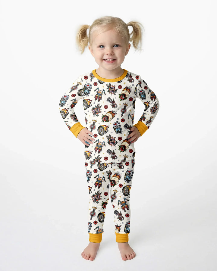 Born to Ride Together Family Matching Bamboo Two Piece Long Sleeve Pajama Set