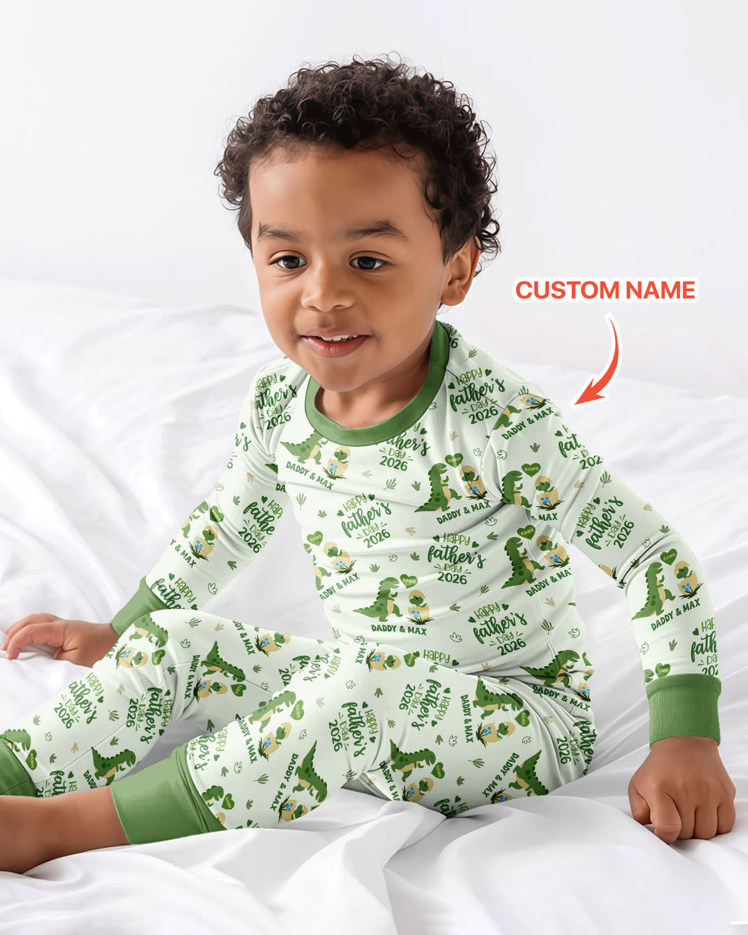 Custom Name Fathers Day 2026 Bamboo Two Piece Long Sleeve Pajama Set