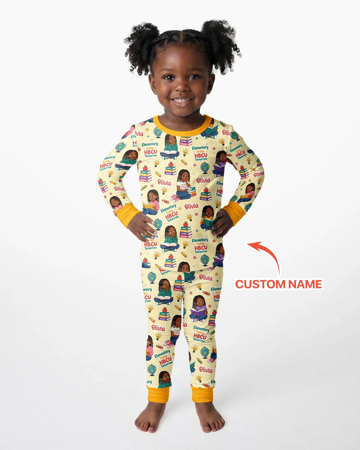 Custom Name Elementary Today HBCU Tomorrow Bamboo Two Piece Long Sleeve Pajama Set