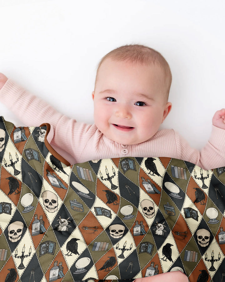 Retro Gothic Halloween Patchwork Bamboo Blanket