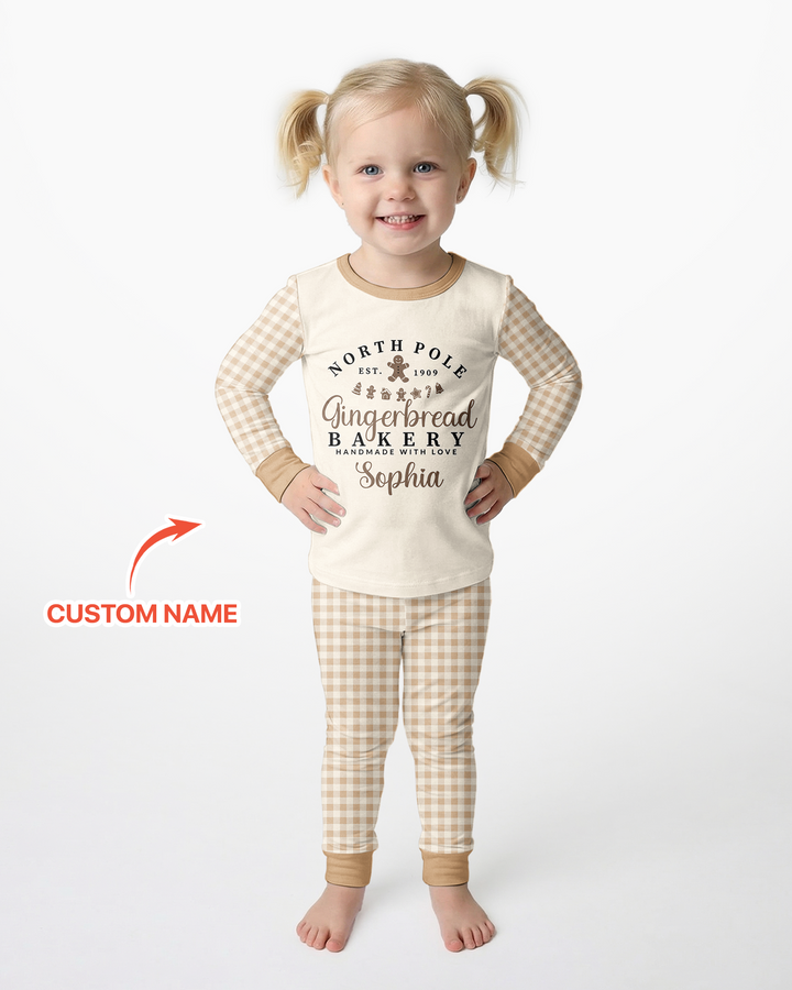 Custom Name Gingerbread Bakery Bamboo Two Piece Long Sleeve Pajama Set