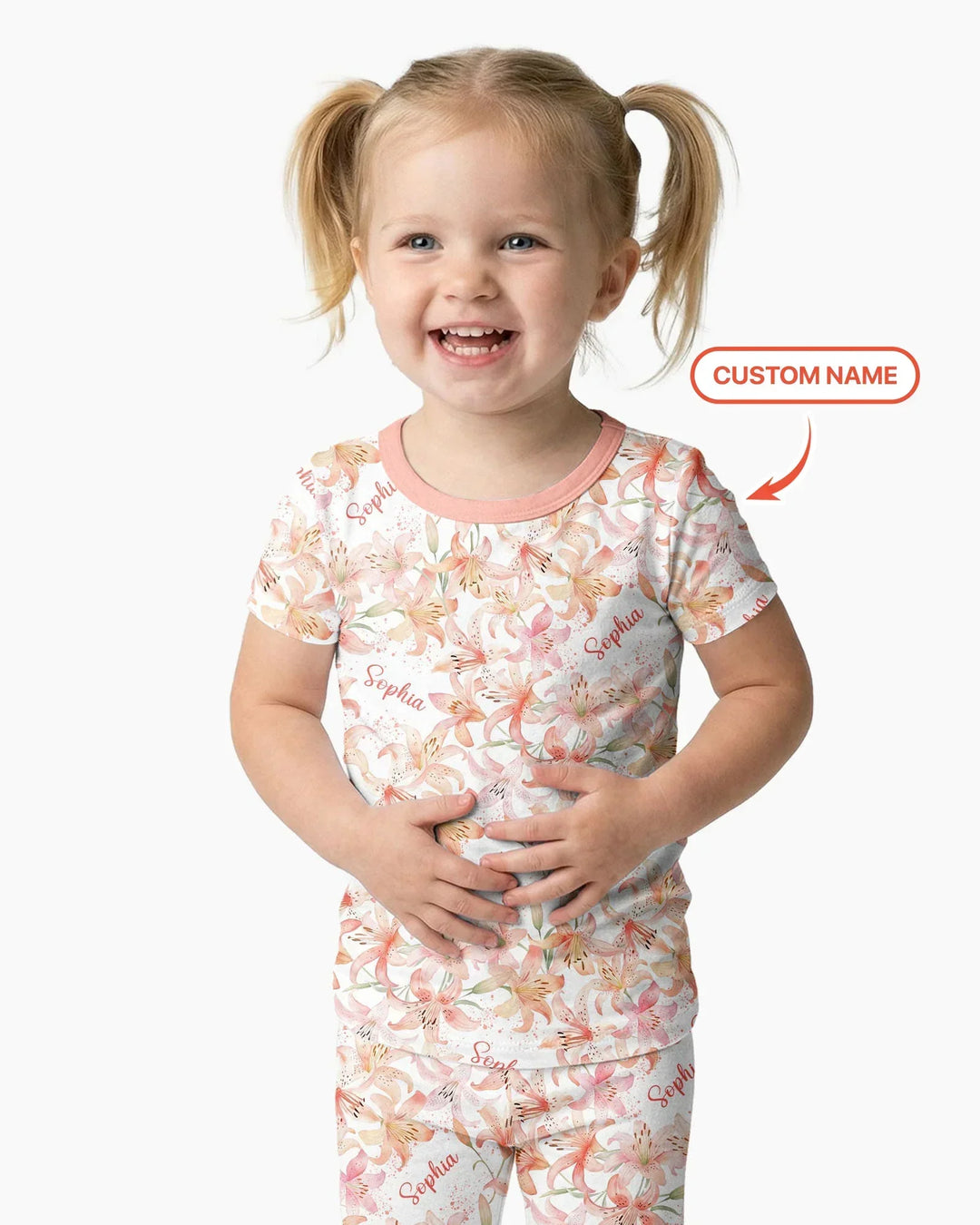 Custom Name Birth Month Flowers Bamboo Two Piece Short Sleeve Pajama Set