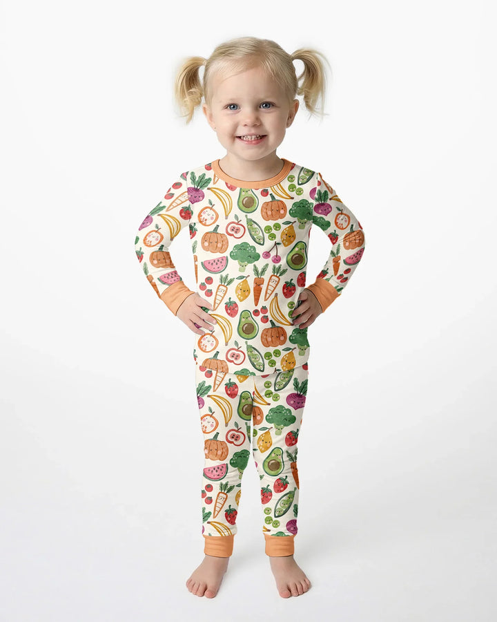 Veggie Friends Family Matching Bamboo Two Piece Long Sleeve Pajama Set