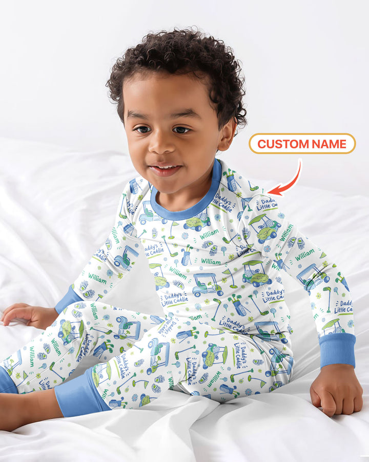 Daddy's Little Caddie Custom Name Bamboo Two Piece Long Sleeve Pajama Set