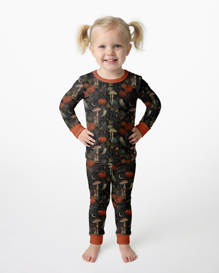 Spooky Cute Ghost Pumpkin Mushroom Halloween Bamboo Two Piece Long Sleeve Pajama Set