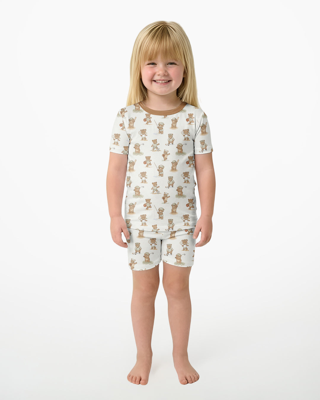 Little Sports Bears Bamboo Two Piece Short Sleeve Shorts Pajama Set