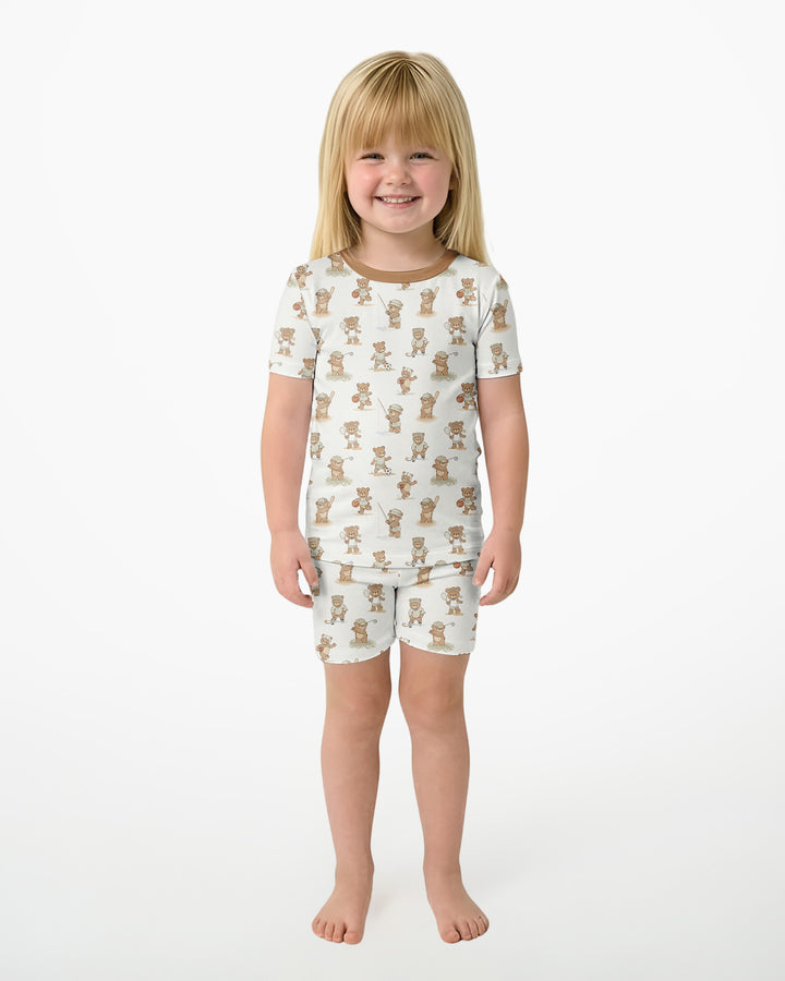 Little Sports Bears Bamboo Two Piece Short Sleeve Shorts Pajama Set
