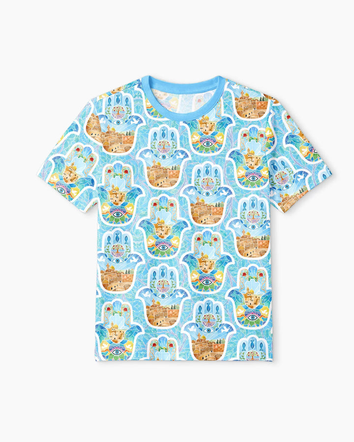 Hamsa Hand Bamboo Men Short Sleeve Short Pajama Set