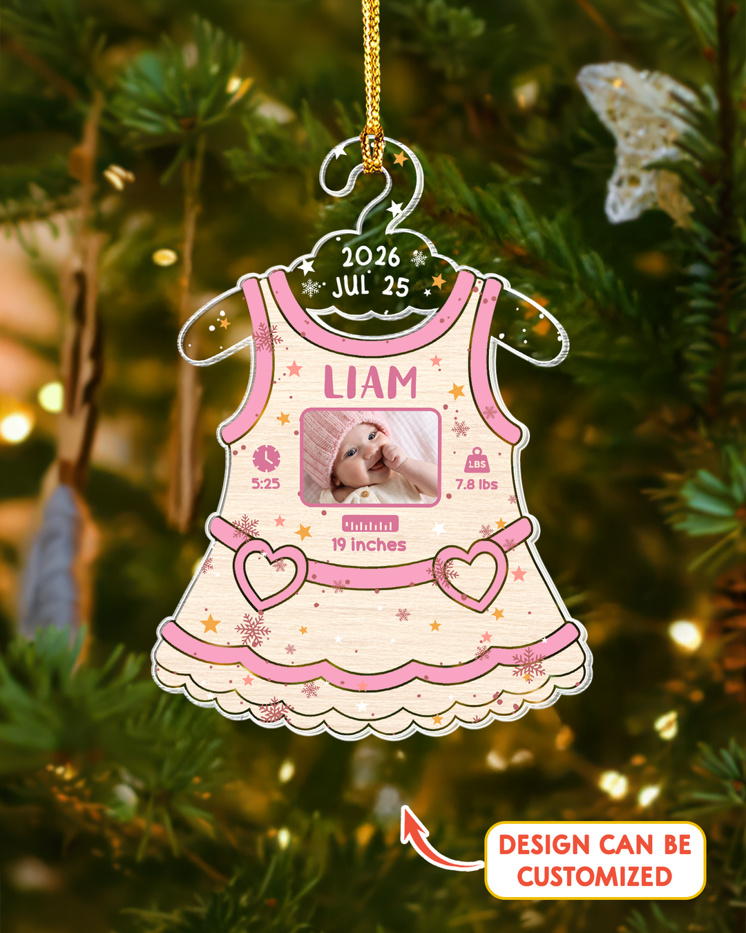 Personalized Baby Birth Stats Personalized 1-Side Photo Acrylic Ornament