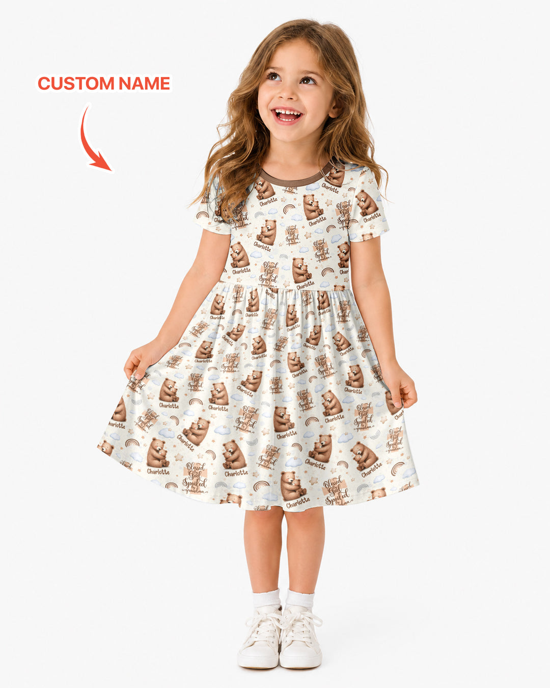 Custom Name Blessed By God Spoiled By Grandma Bamboo Twirl Dress