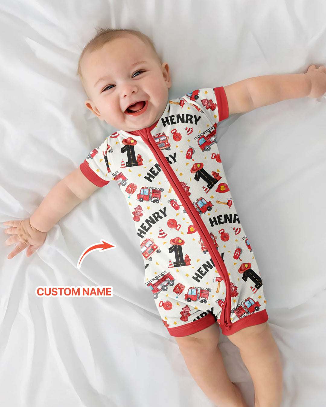Custom Name Fire Truck Birthday Boy Bamboo Shorty Zippy