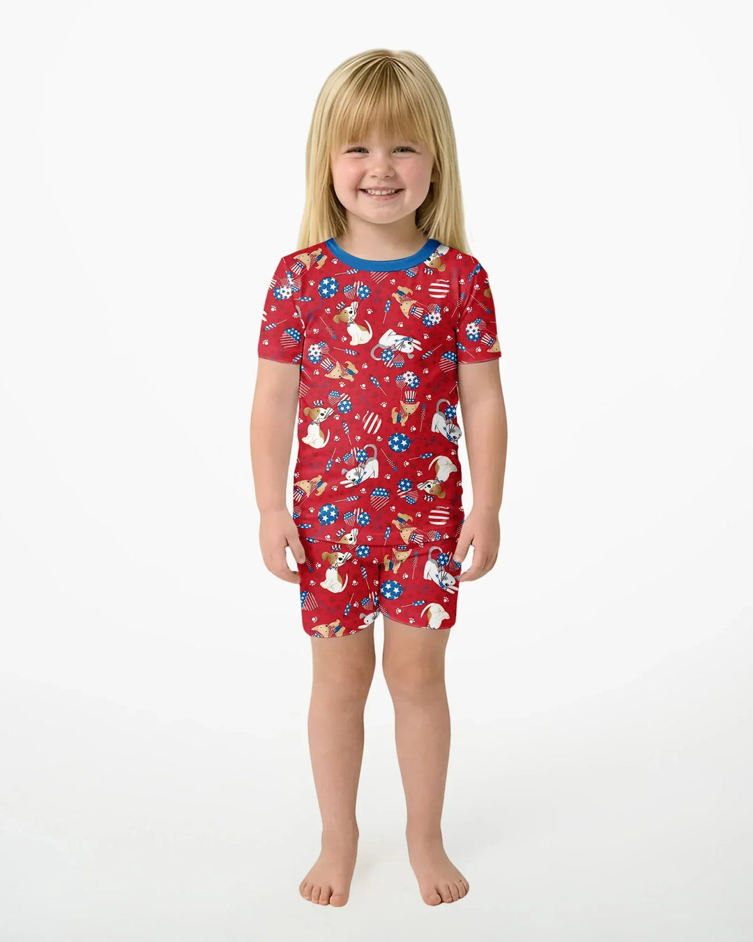 Red, White & Woof Family Matching Bamboo Two Piece Short Sleeve Shorts Pajama Set