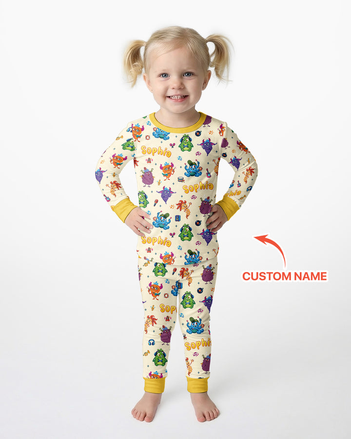 Happy Little Monster Music Band Bamboo Two Piece Long Sleeve Pajama Set