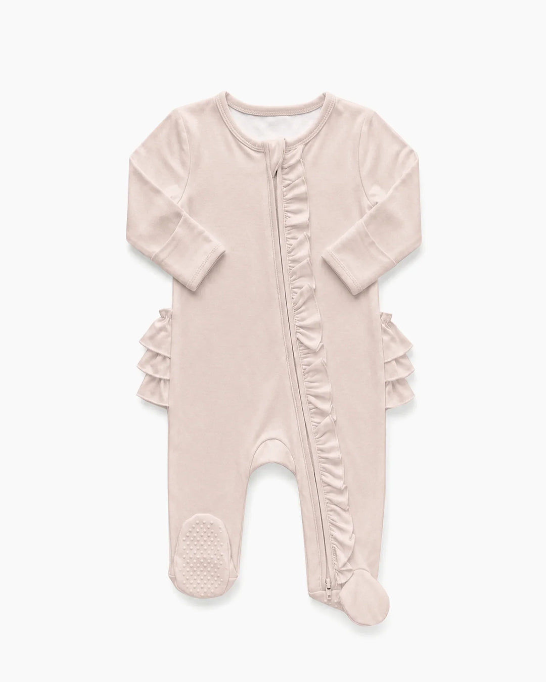 Solid Color Zipper Ruffle Footie
