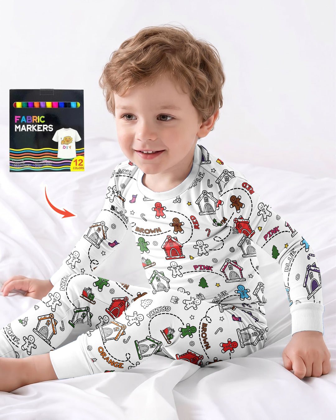 Colorable Matching Color Gingerbread Bamboo Two Piece Long Sleeve Pajama Set
