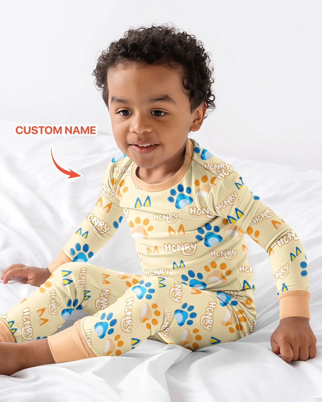 Custom Name Favourite Blue Dog Family Matching Bamboo Two Piece Long Sleeve Pajama Set
