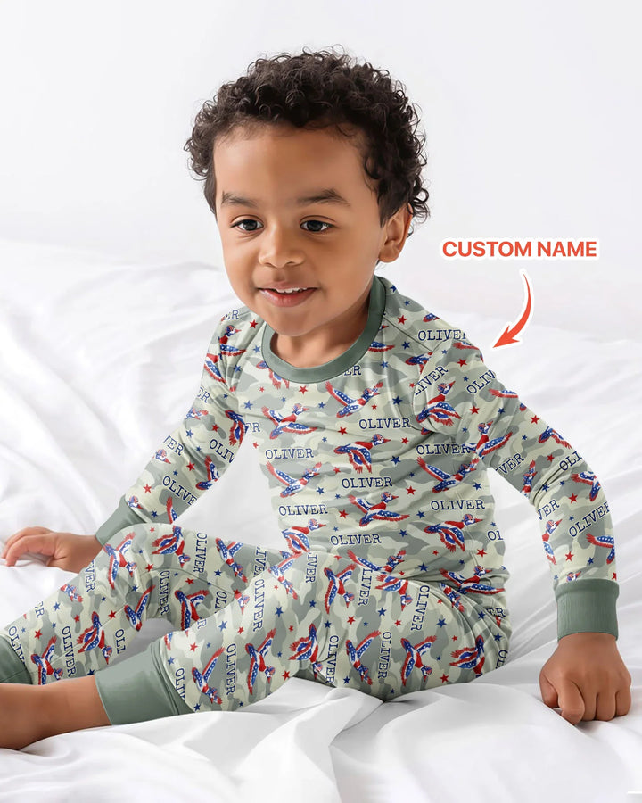 Custom Name America Mallard Duck Family Matching Bamboo Two Piece Long Sleeve Pajama Set