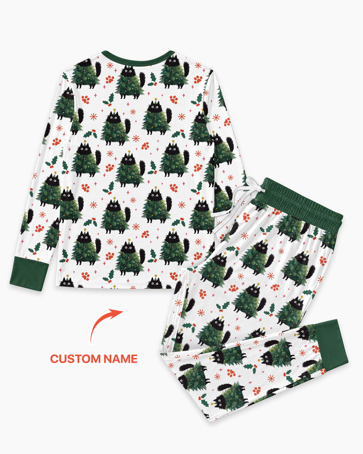 Custom Name Black Cat Christmas Bamboo Women Pajama Set