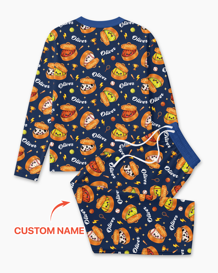Custom Name Sports Dumpling Bamboo Men's Pajama Set