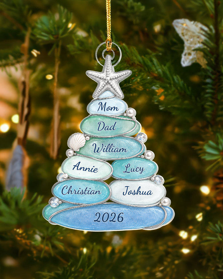 Beach Family Christmas- Acrylic Ornament, Christmas Tree 2026