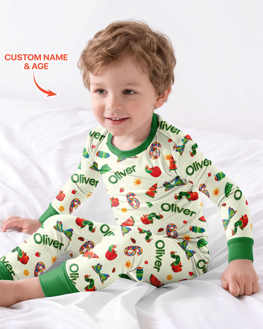 Custom Name and Age Birthday Of Very Hungry Caterpillar Bamboo Two Piece Long Sleeve Pajama Set