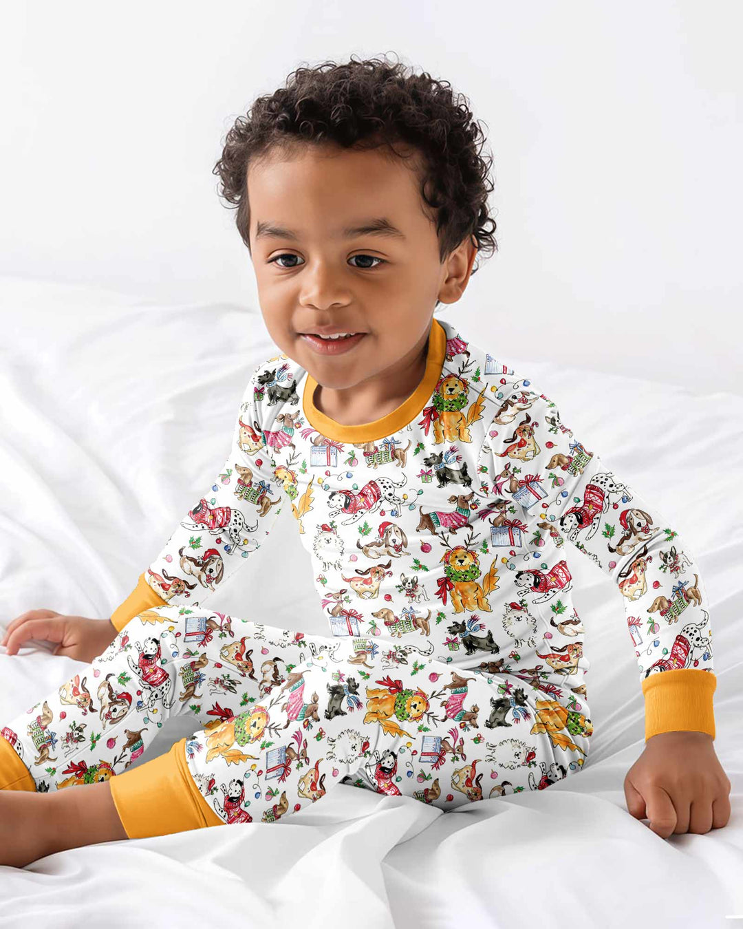 Festive Christmas Pups Bamboo Two Piece Long Sleeve Pajama Set