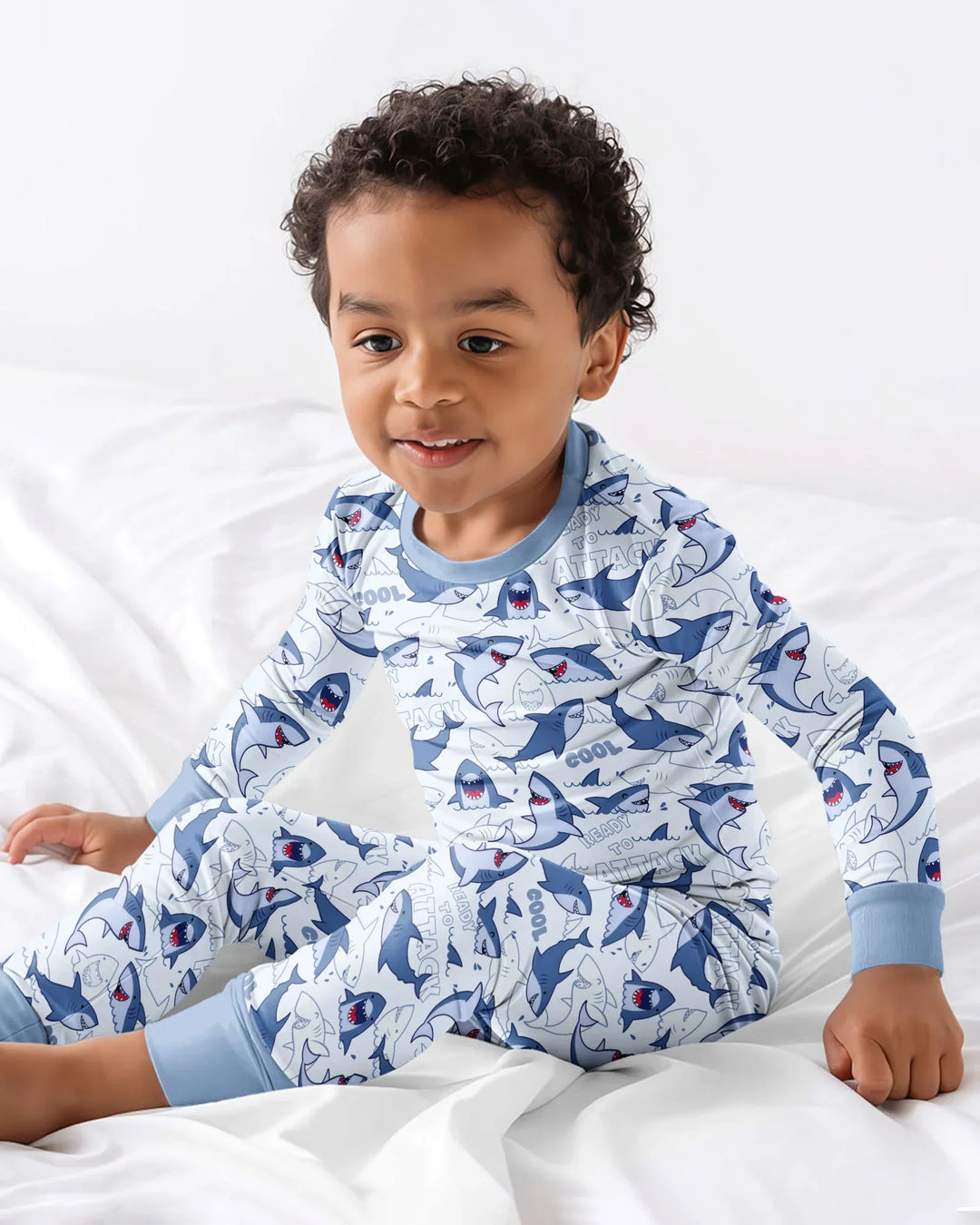 Big Sharks Attack Bamboo Two Piece Long Sleeve Pajama Set