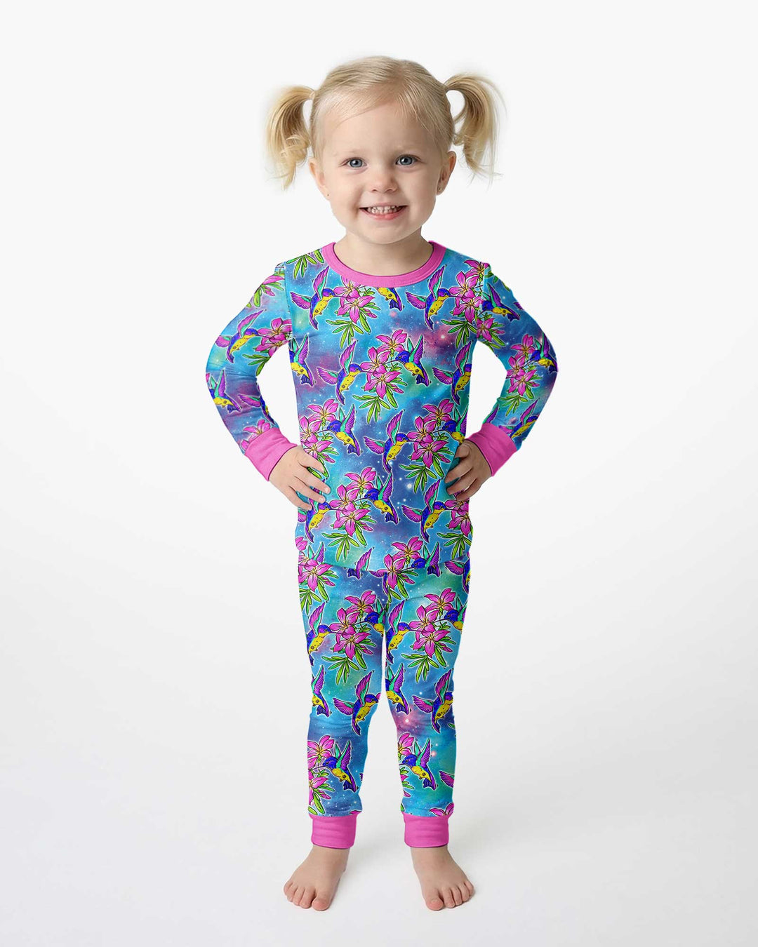 Floral Hummingbird Bamboo Two Piece Long Sleeve Pajama Set