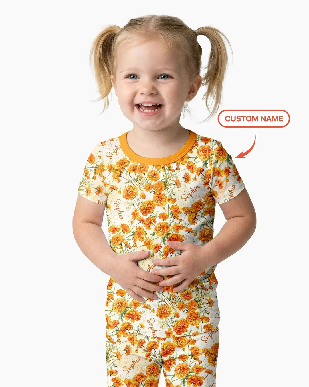 Custom Name Birth Month Flowers Bamboo Two Piece Short Sleeve Pajama Set