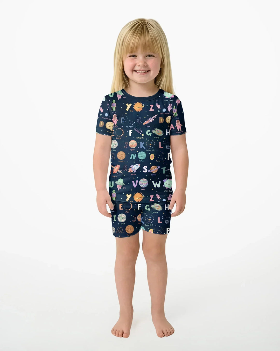 Space Alphabet Bamboo Two Piece Short Sleeve Shorts Pajama Set