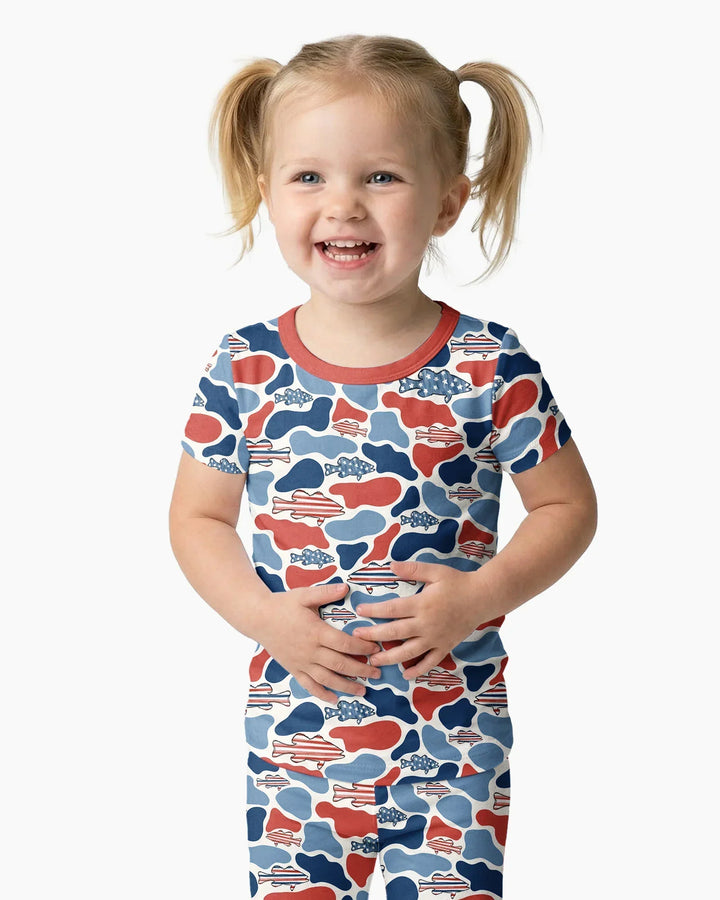 Reel America Daddy & Me Matching Bamboo Two Piece Short Sleeve Pajama Set