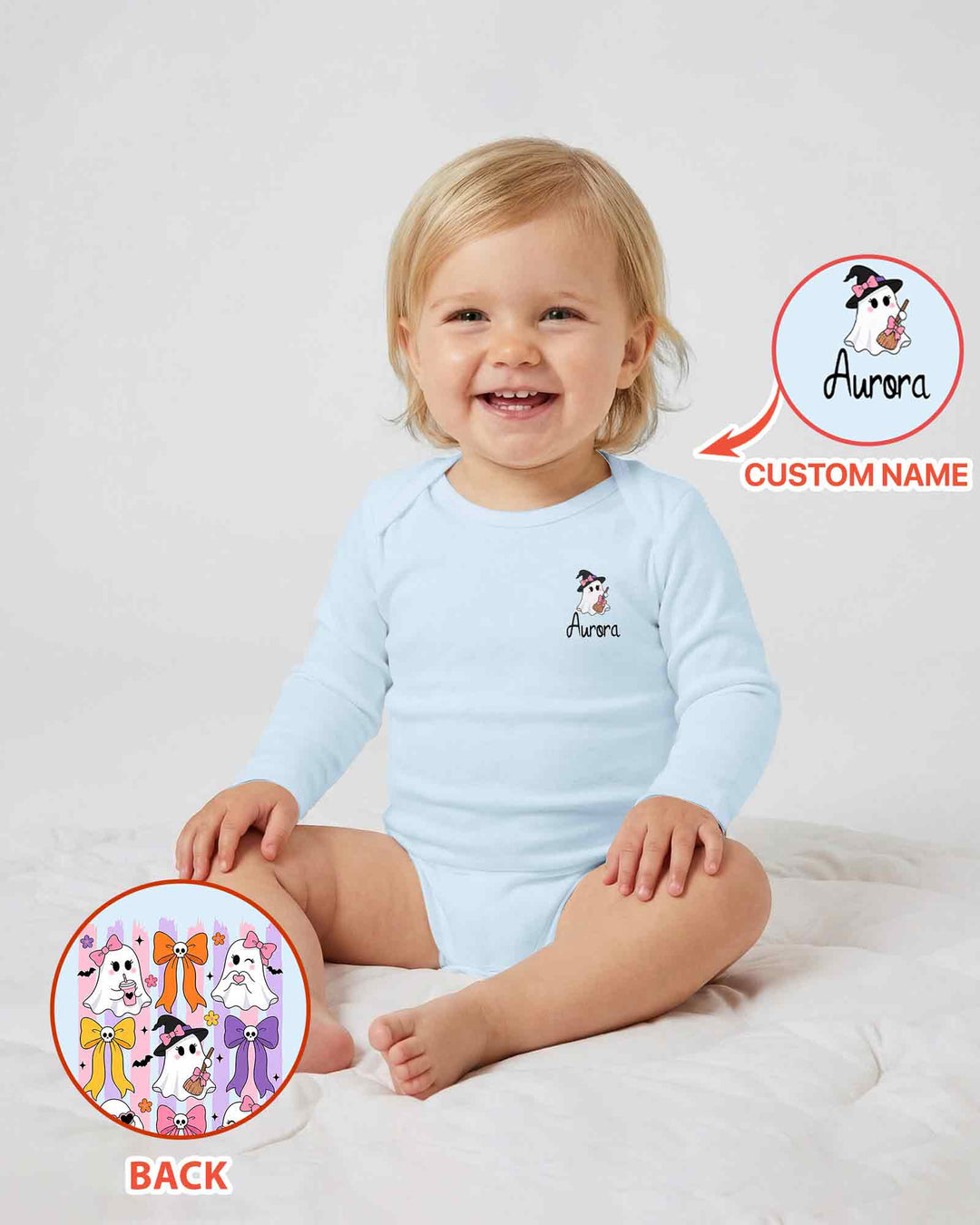 Personalized Pink Bow Ghost Coquette Halloween Bamboo Bodysuit