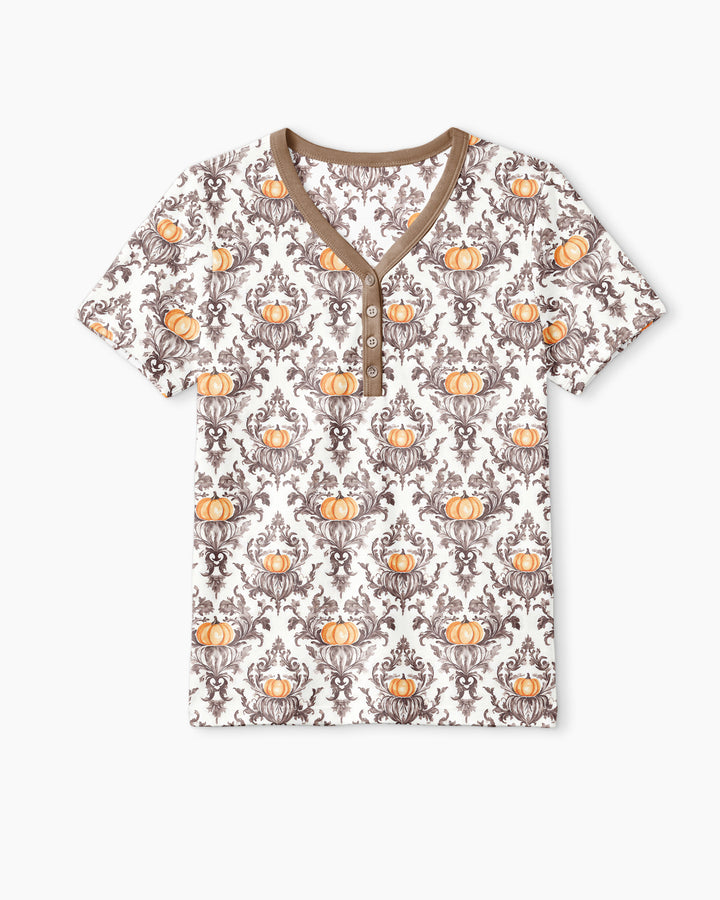 Pumpkin Toile Family Matching Bamboo Women Short Sleeve Short Pajama Set
