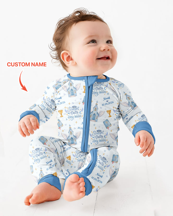 Custom Name Baptism Christening Straight Outta Holy Water Bamboo Convertible Zippy