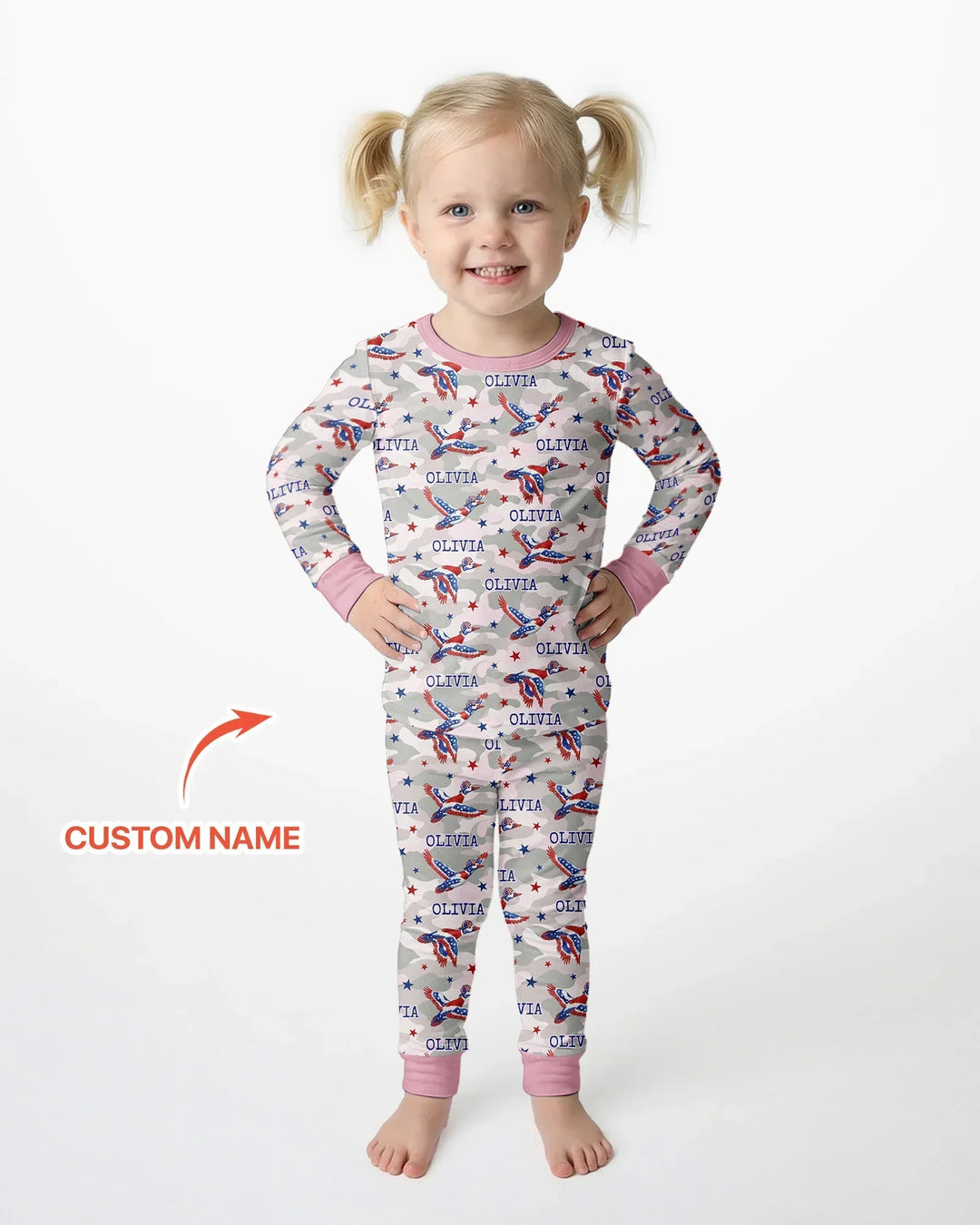 Custom Name America Mallard Duck Family Matching Bamboo Two Piece Long Sleeve Pajama Set