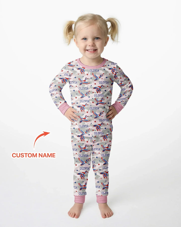 Custom Name America Mallard Duck Family Matching Bamboo Two Piece Long Sleeve Pajama Set
