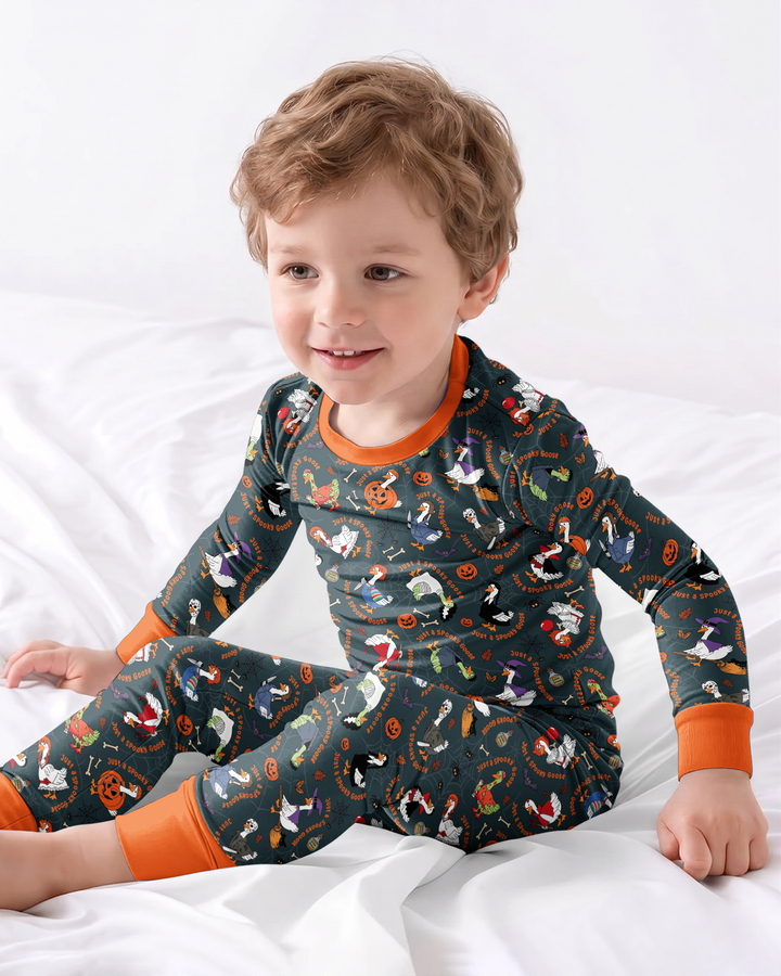 Just A Spooky Goose Family Matching Bamboo Two Piece Long Sleeve Pajama Set