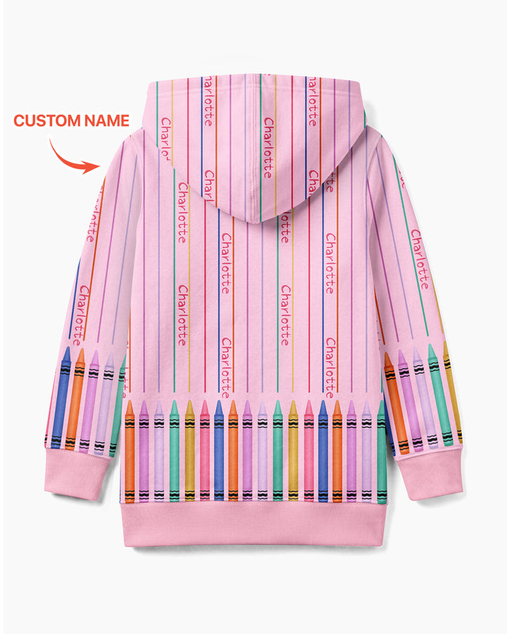 Custom Name Crayon Lines Bamboo Zip Hoodie