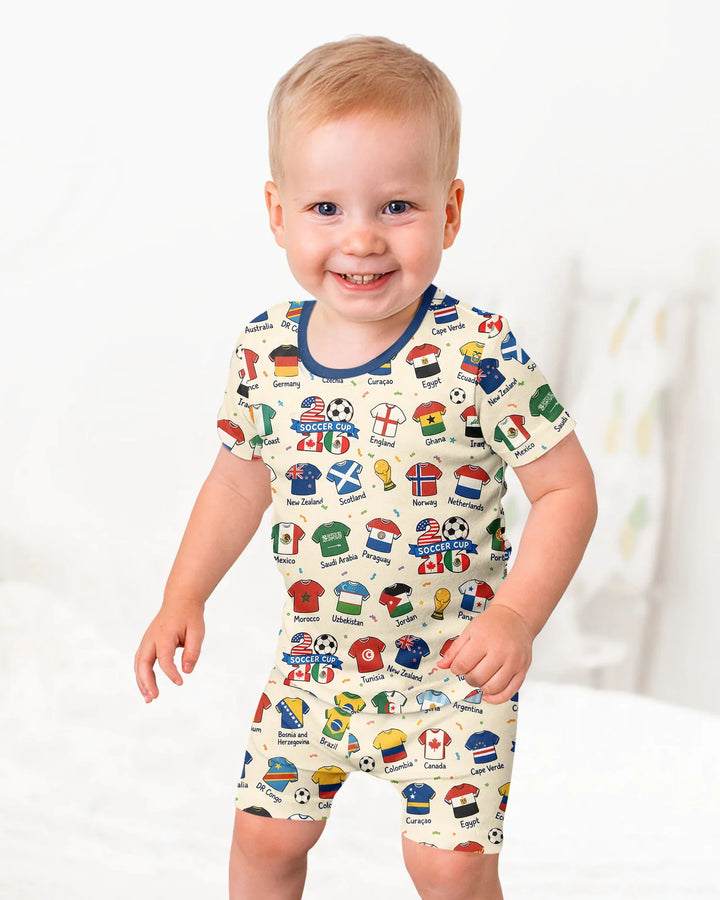 2026 Soccer World Jersey Flag Bamboo Two Piece Short Sleeve Shorts Pajama Set