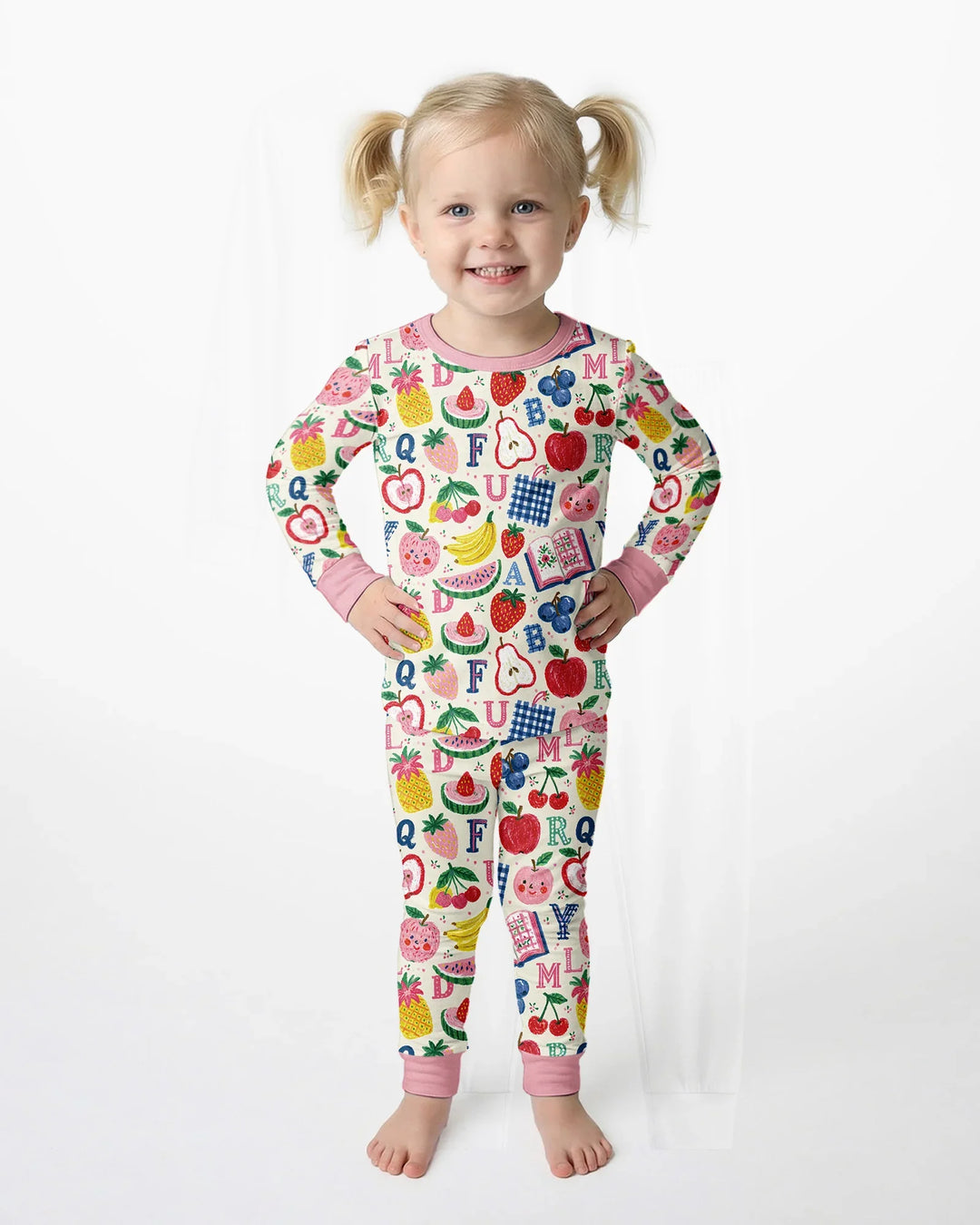 Back To School Fruit Alphabet Bamboo Two Piece Long Sleeve Pajama Set