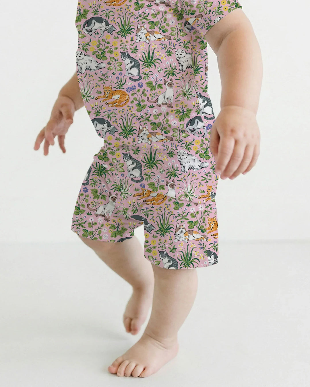 Kitten Garden Family Matching Bamboo Two Piece Short Sleeve Shorts Pajama Set