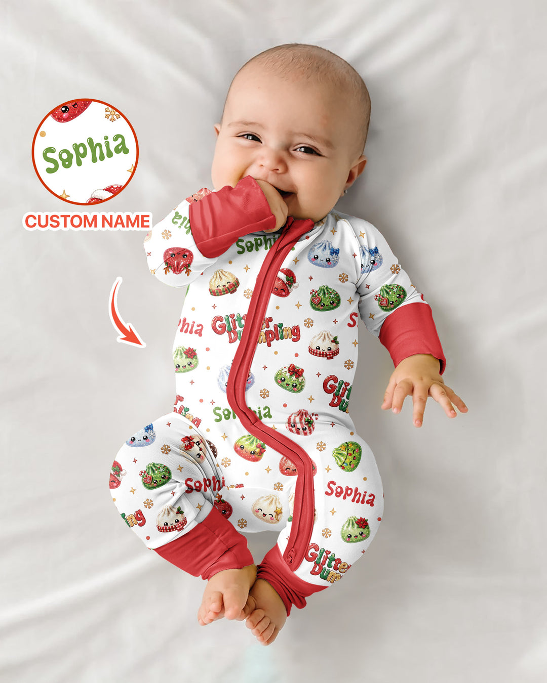 Custom Name Glitter Christmas Dumpling  Bamboo Convertible Zippy