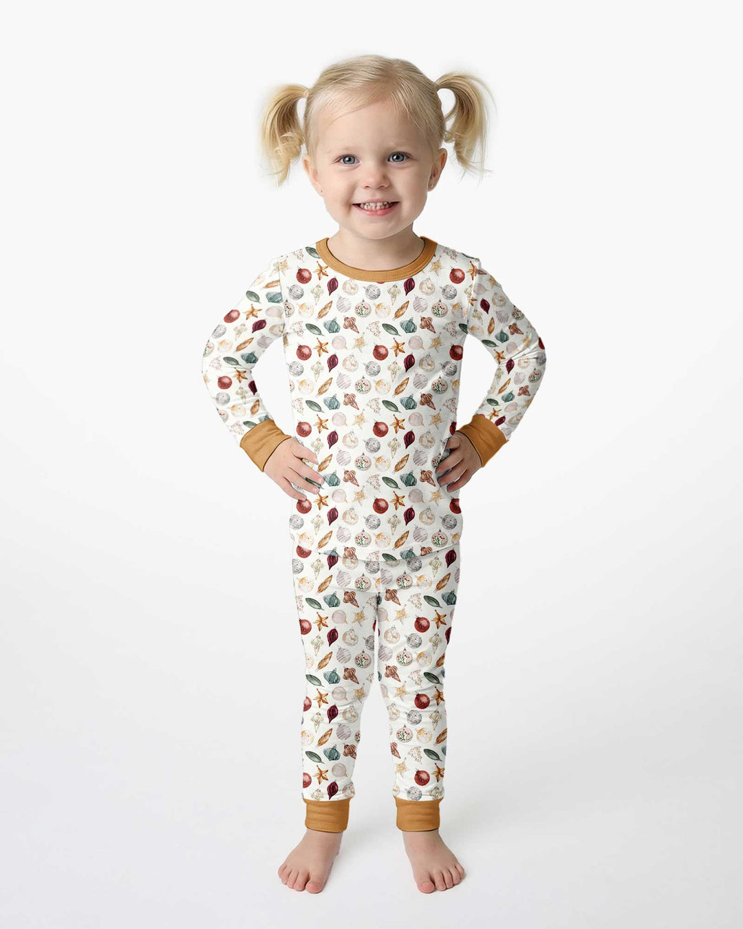 Watercolor Christmas Ornaments Bamboo Two Piece Long Sleeve Pajama Set