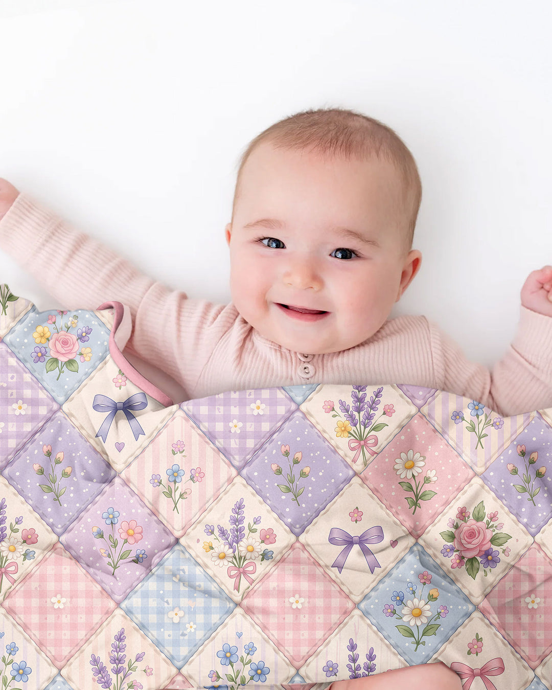 Pastel Floral Patchwork Bow Bamboo Quilt Blanket