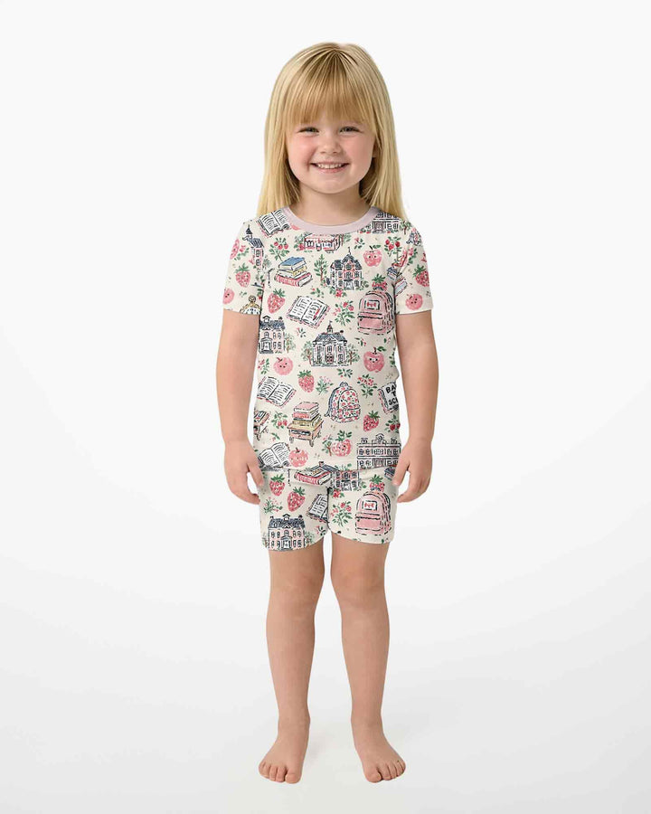 Coquette Strawberry School Days Bamboo Two Piece Short Sleeve Shorts Pajama Set