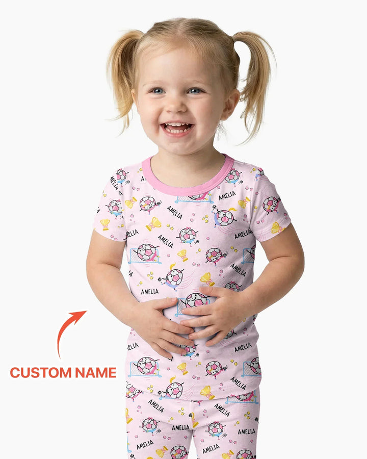 Custom Name Soccer Dad Team Matching Bamboo Two Piece Short Sleeve Pajama Set