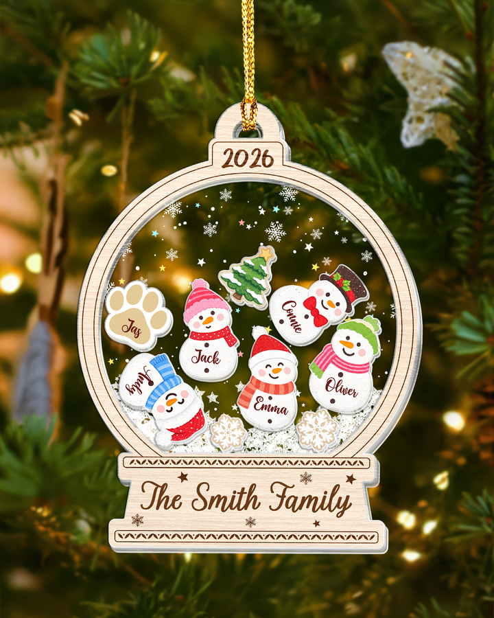 Snowman Family Christmas - Personalized Shaker Ornament