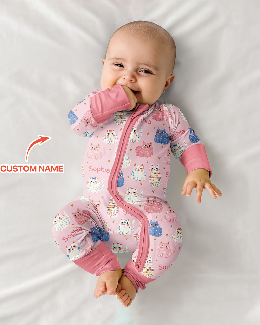 Custom Name Cute Pastel Cat Bamboo Convertible Zippy
