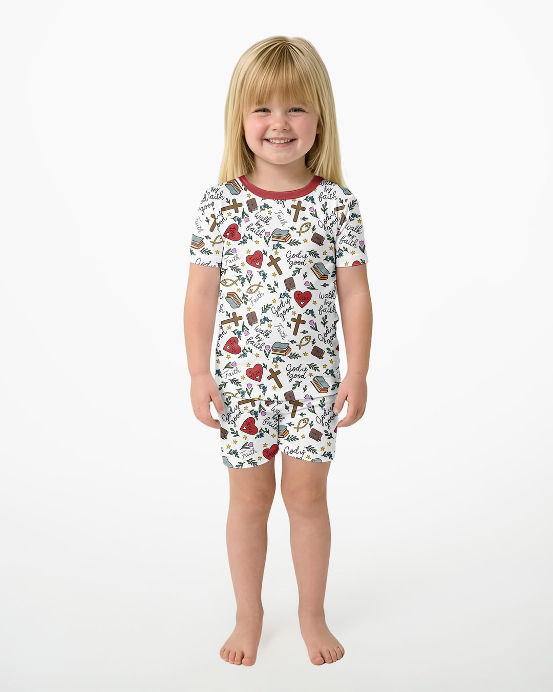 Love Jesus God Is Good Bamboo Two Piece Short Sleeve Shorts Pajama Set
